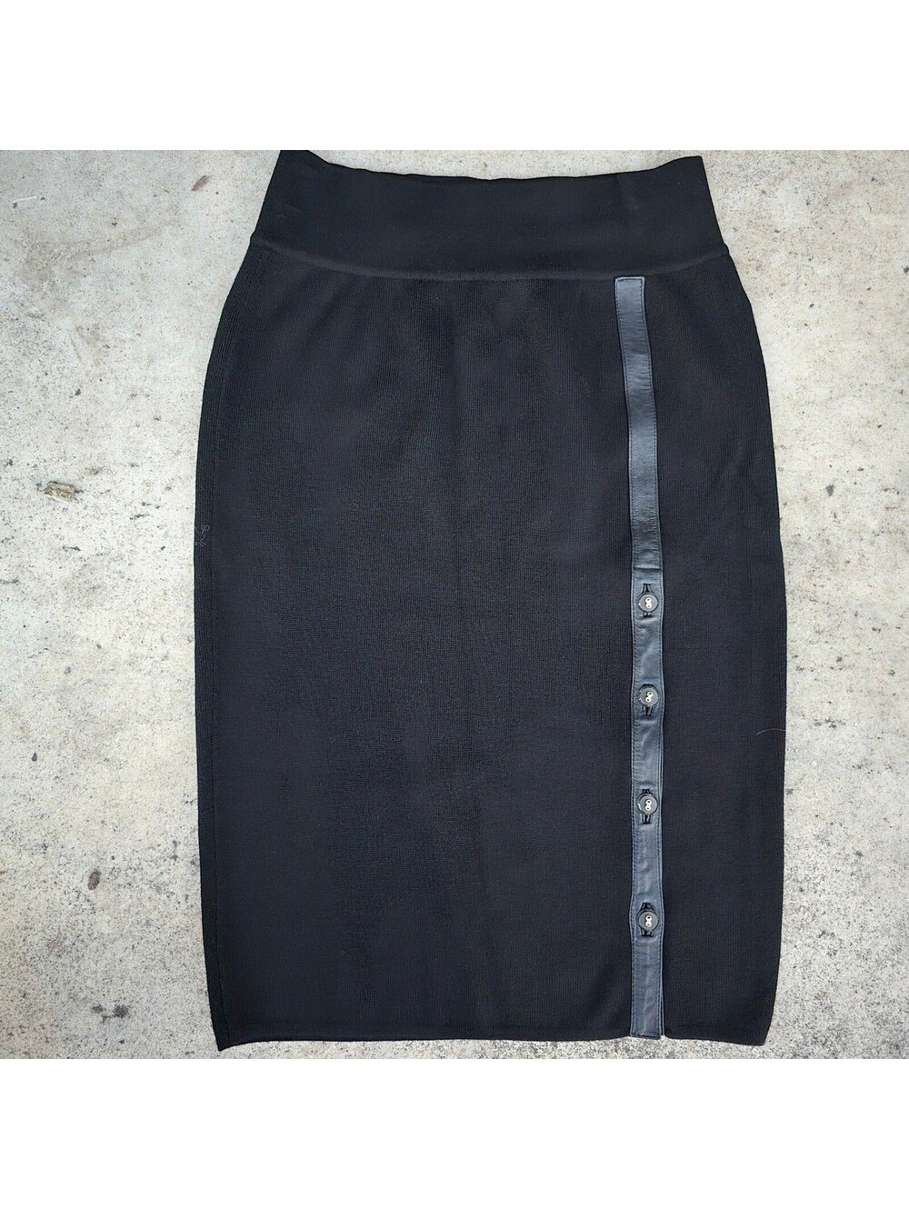 Dana Buchman Black Wool KNIT Straight Pencil Skirt Leather Medium